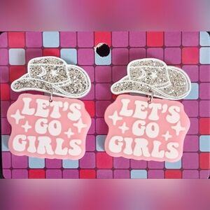 Pink and Silver Glitter 'Let's Go Girls' Earrings